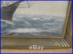 Vintage T BAILEY Oil Painting Ship on the Ocean Framed