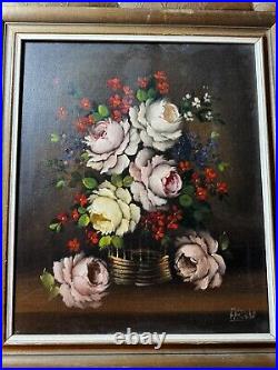 Vintage Tabletop Still Life Scene Oil Painting Signed And Framed