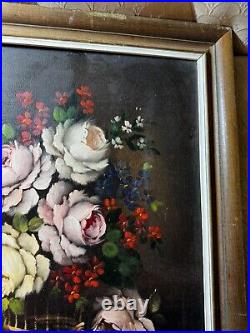 Vintage Tabletop Still Life Scene Oil Painting Signed And Framed