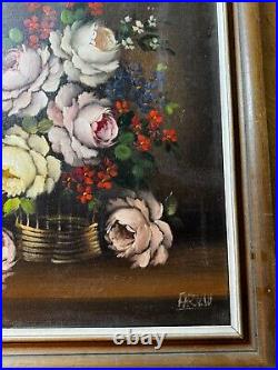 Vintage Tabletop Still Life Scene Oil Painting Signed And Framed