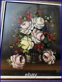 Vintage Tabletop Still Life Scene Oil Painting Signed And Framed