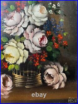 Vintage Tabletop Still Life Scene Oil Painting Signed And Framed