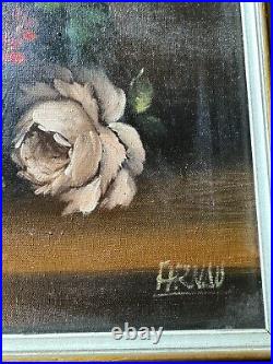 Vintage Tabletop Still Life Scene Oil Painting Signed And Framed