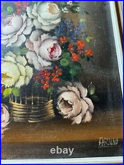 Vintage Tabletop Still Life Scene Oil Painting Signed And Framed