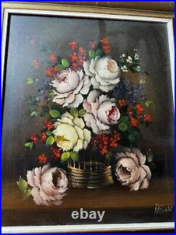 Vintage Tabletop Still Life Scene Oil Painting Signed And Framed
