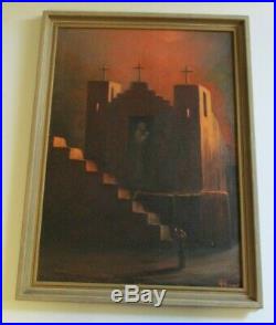 Vintage Taos Pueblo Church Mission Desert Night Landscape Glow Surreal Large