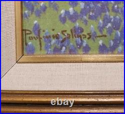 Vintage Texas Bluebonnet Oil Canvas Painting Signed PORFIRIO SALINAS Rare