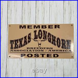Vintage Texas Longhorn Metal Painted Sign Breeders Association Of America Posted