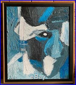 Vintage Textured Abstract Head Portrait Oil Painting Mid Century Modern Signed