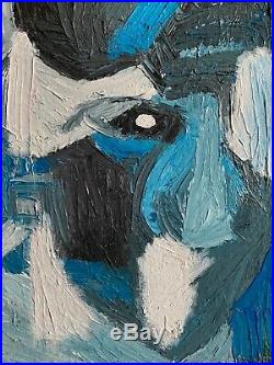 Vintage Textured Abstract Head Portrait Oil Painting Mid Century Modern Signed