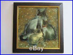 Vintage Thai Or Chinese Painting Signed Abstract Expressionism Kitten Cat Retro