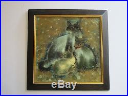 Vintage Thai Or Chinese Painting Signed Abstract Expressionism Kitten Cat Retro