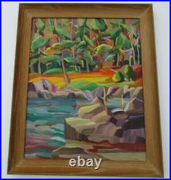 Vintage Thompson Landscape Painting Modernism Abstract Fauve Colorful Bold Lake