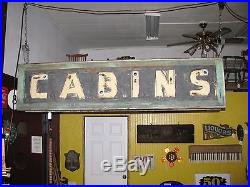 Vintage Tin Ex Neon Cabins Sign Folk Art Old Paint Shipping Available