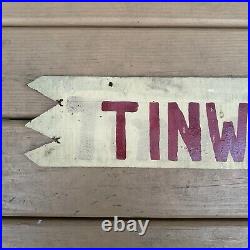 Vintage Tinware Hardware Store Sign Painted On Wood Antique Folk Art