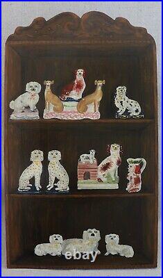 Vintage Trompe Loeil Painting Staffordshire Spaniel Dogs Wood Cabinet Shelf 18