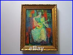 Vintage Tryptich Painting Abstract Expressionism Cubism Musicians Signed MCM