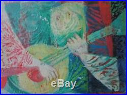 Vintage Tryptich Painting Abstract Expressionism Cubism Musicians Signed MCM