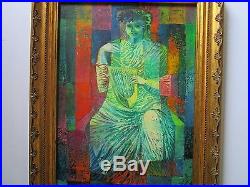 Vintage Tryptich Painting Abstract Expressionism Cubism Musicians Signed MCM