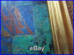 Vintage Tryptich Painting Abstract Expressionism Cubism Musicians Signed MCM