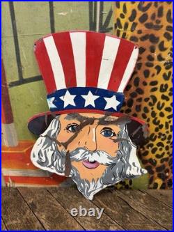 Vintage Uncle Sam Painted Metal Carnival Sign Circus Patriotic United States War Vintage Uncle Sam Painted Metal Carnival Sign Circus Patriotic United States War
