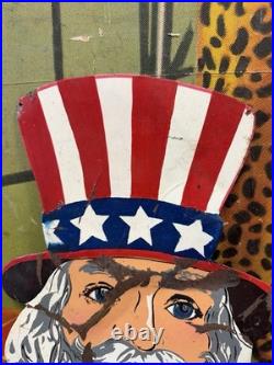 Vintage Uncle Sam Painted Metal Carnival Sign Circus Patriotic United States War Vintage Uncle Sam Painted Metal Carnival Sign Circus Patriotic United States War
