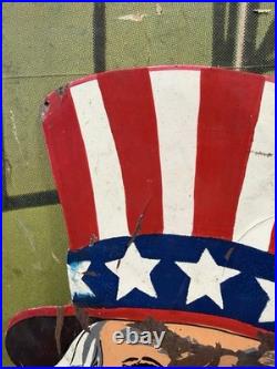 Vintage Uncle Sam Painted Metal Carnival Sign Circus Patriotic United States War