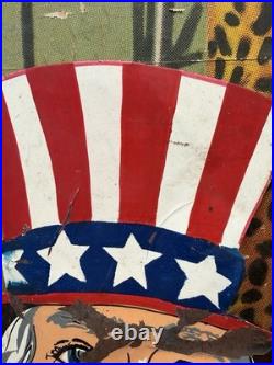 Vintage Uncle Sam Painted Metal Carnival Sign Circus Patriotic United States War Vintage Uncle Sam Painted Metal Carnival Sign Circus Patriotic United States War