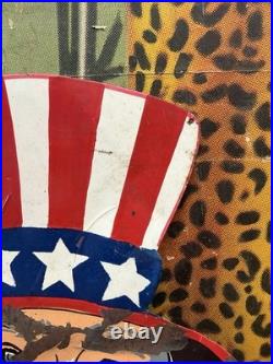 Vintage Uncle Sam Painted Metal Carnival Sign Circus Patriotic United States War