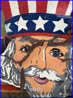 Vintage Uncle Sam Painted Metal Carnival Sign Circus Patriotic United States War