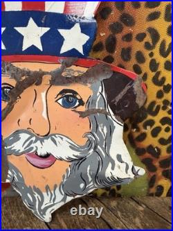 Vintage Uncle Sam Painted Metal Carnival Sign Circus Patriotic United States War