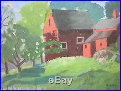 Vintage VERMONT Red Barn Summer Oil Painting Signed Anne Moore Impressionist