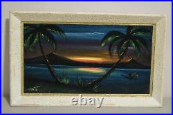 Vintage Velvet Art Signed Original Beach Pacific Island Sunset Tropical Tiki