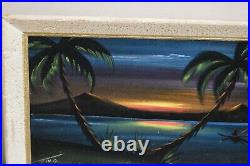 Vintage Velvet Art Signed Original Beach Pacific Island Sunset Tropical Tiki