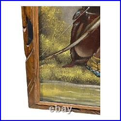 Vintage Velvet Painting Native American Wary Warrior Cherokee 40x28 SIGNED