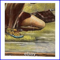 Vintage Velvet Painting Native American Wary Warrior Cherokee 40x28 SIGNED