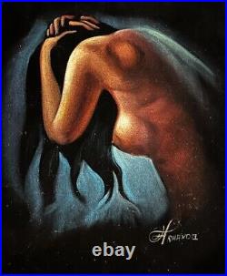 Vintage Velvet Painting Nude Woman Covering Head Adult Item! Signed By Armando