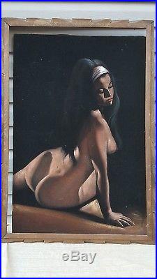 Vintage Velvet Picture Female Nude Nudist large 20 century signed
