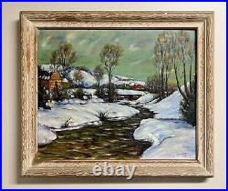 Vintage Vermont Winter Impressionist Landscape Painting 1940s Signed