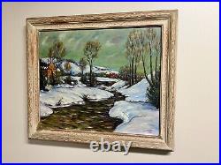 Vintage Vermont Winter Impressionist Landscape Painting 1940s Signed