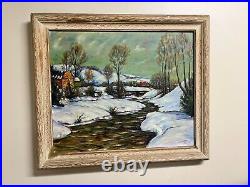 Vintage Vermont Winter Impressionist Landscape Painting 1940s Signed