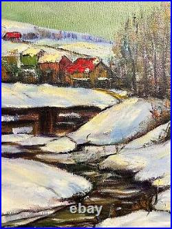 Vintage Vermont Winter Impressionist Landscape Painting 1940s Signed