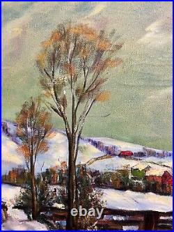 Vintage Vermont Winter Impressionist Landscape Painting 1940s Signed