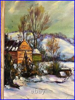 Vintage Vermont Winter Impressionist Landscape Painting 1940s Signed