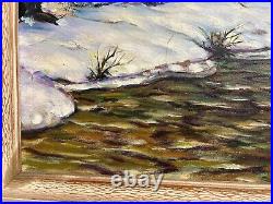 Vintage Vermont Winter Impressionist Landscape Painting 1940s Signed