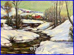 Vintage Vermont Winter Impressionist Landscape Painting 1940s Signed