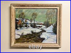 Vintage Vermont Winter Impressionist Landscape Painting 1940s Signed