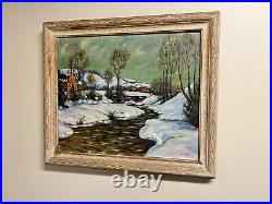 Vintage Vermont Winter Impressionist Landscape Painting 1940s Signed
