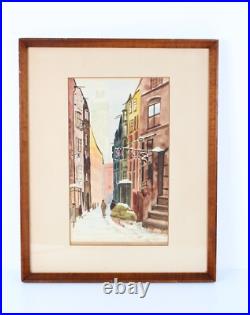 Vintage Vienna Seileransse Scene Watercolor Painting Signed Illegible