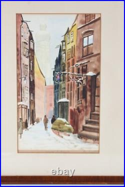 Vintage Vienna Seileransse Scene Watercolor Painting Signed Illegible